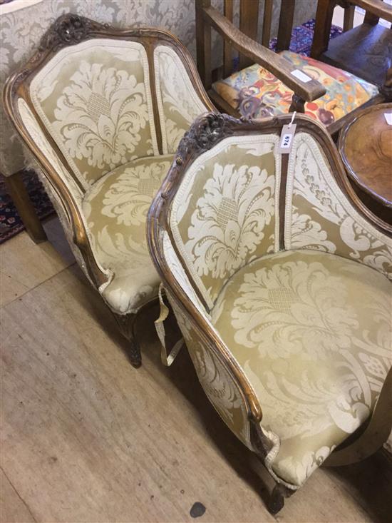 Pair of Louis XV style carved beechwood fauteuils